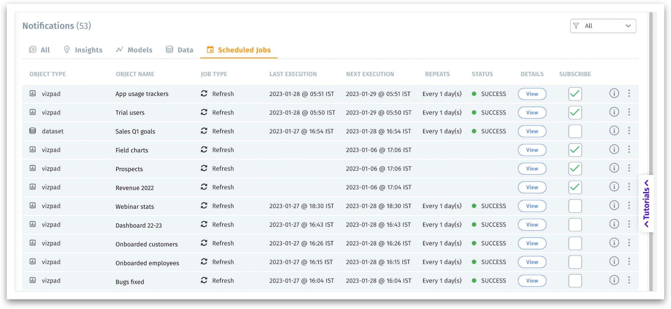 Scheduled jobs tab