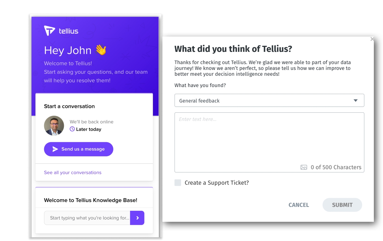 In-app chat support and feedback interface for quick solutions
